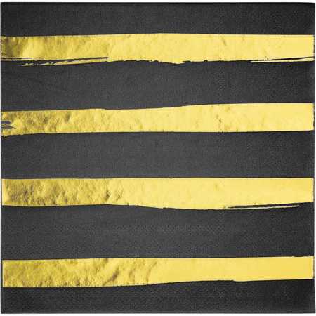 TOUCH OF COLOR Black and Gold Foil Striped Napkins, 6.5", 192PK 329934